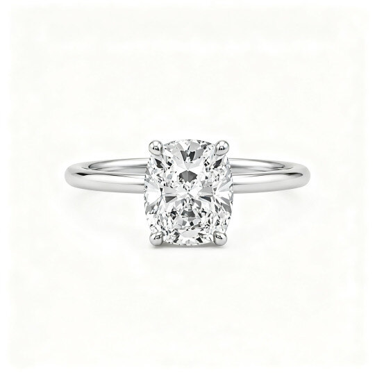 Verlobungsring aus 18-karätigem Weißgold mit kissenförmigem, im Labor gezüchtetem Diamanten (Farbe D, Reinheit VVS1/VS1, 3EX, IGI-zertifiziert).