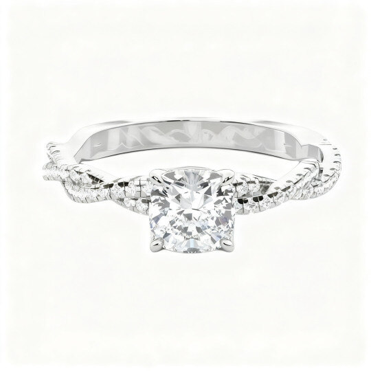 Verlobungsring aus 18-karätigem Weißgold mit kissenförmigem, im Labor gezüchtetem Diamanten (Farbe D, Reinheit VVS1/VS1, 3EX, IGI-zertifiziert).