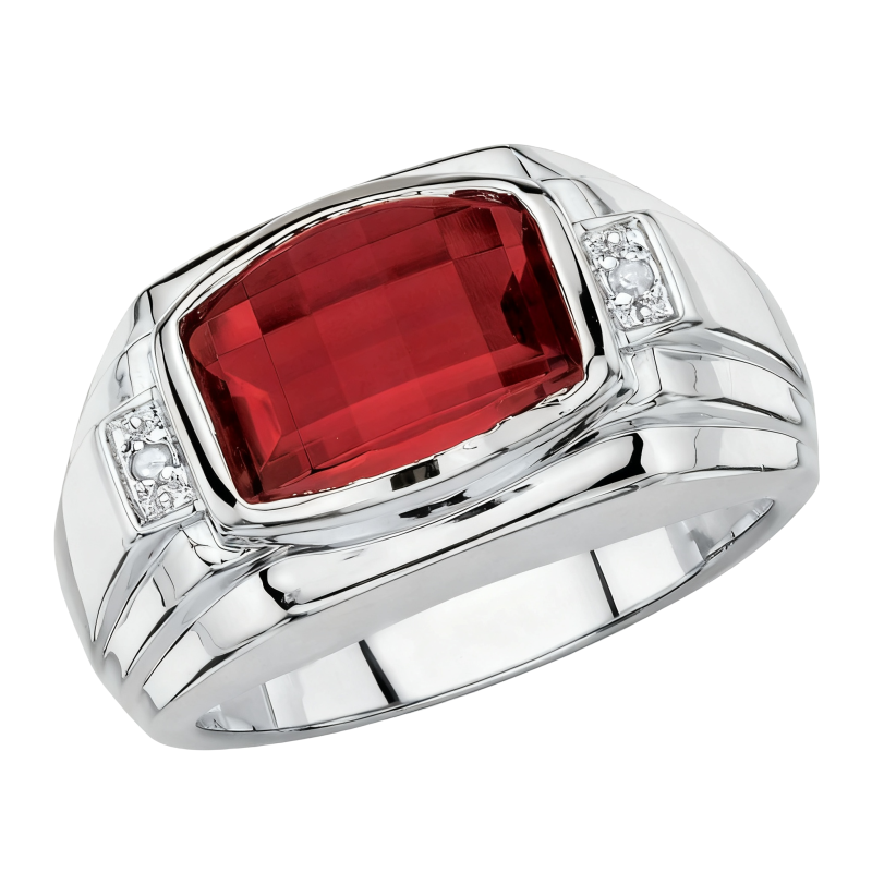 10K White Gold Cushion Cut Moissanite & Ruby Signet Ring for Men-3