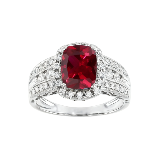 10K White Gold Cushion Cut Ruby Custom Engagement Ring