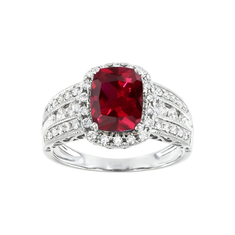 Bague de fiançailles personnalisée en or blanc 10 carats avec rubis taille coussin-1