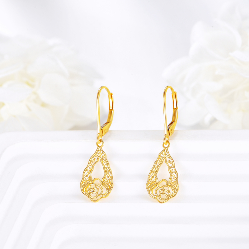 Pendientes colgantes de narciso en oro blanco de 18 quilates-4