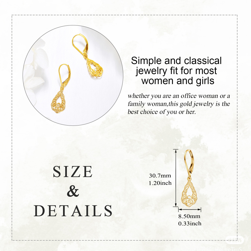 Pendientes colgantes de narciso en oro blanco de 18 quilates-5