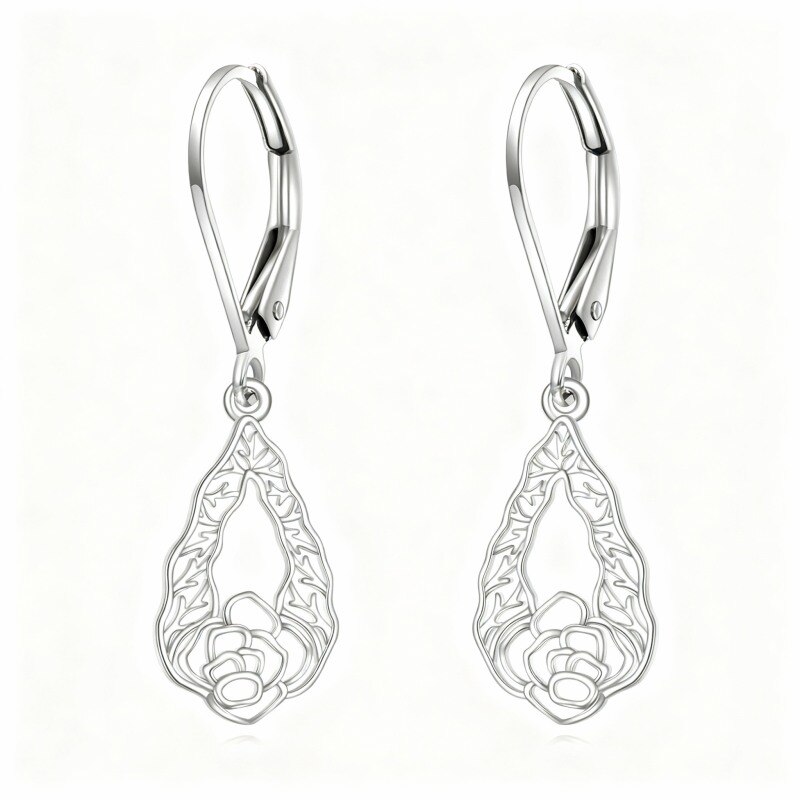 Pendientes colgantes de narciso en oro blanco de 18 quilates-1