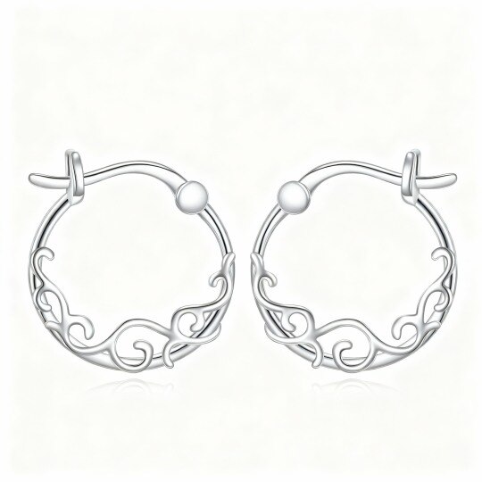 Pendientes de aro de oro blanco de 10 quilates con forma de narciso