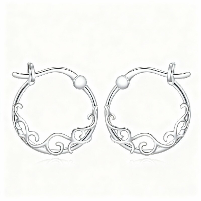 Pendientes de aro de oro blanco de 10 quilates con forma de narciso-1
