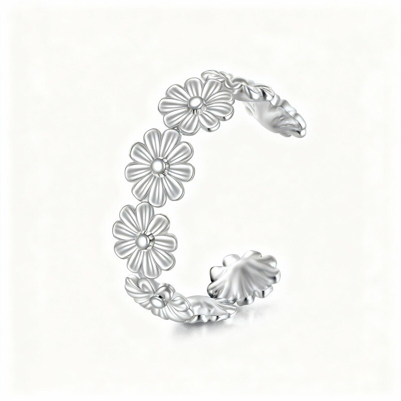 Boucles d'oreilles manchette marguerite en or blanc 18 carats-1