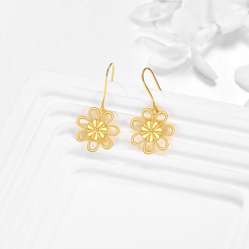 Pendientes colgantes de margarita en oro rosa de 14 quilates-3