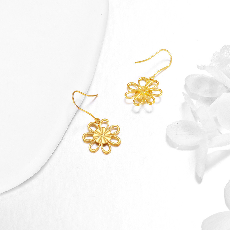 Pendientes colgantes de margarita en oro rosa de 14 quilates-4