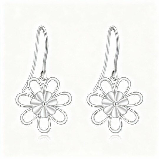 10K White Gold Daisy Drop Earrings
