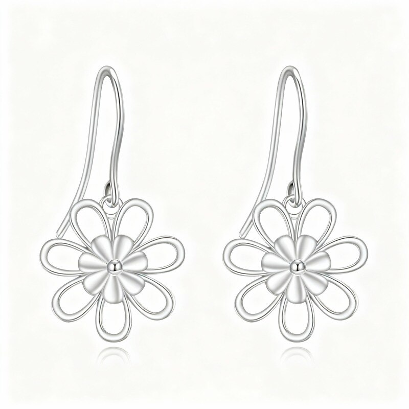 Pendientes colgantes de margarita en oro blanco de 14 quilates-1