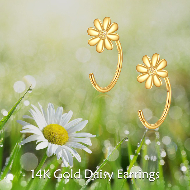 18K White Gold Daisy Hoop Earrings-6