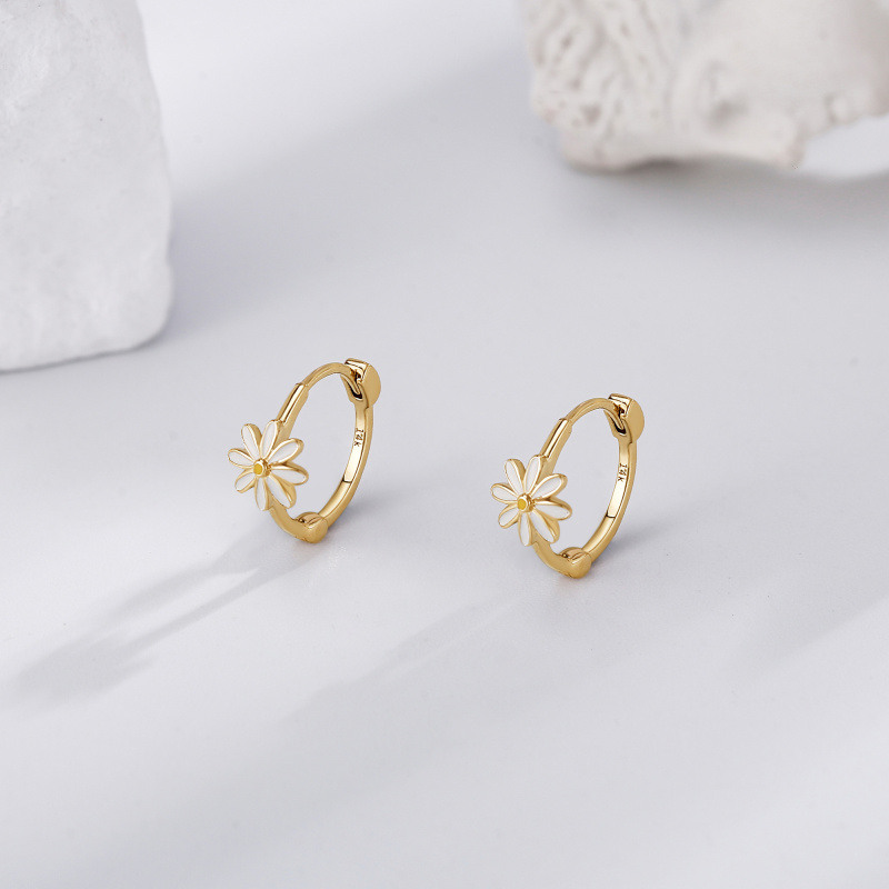 Pendientes de aro de margarita de oro de 10 quilates-4