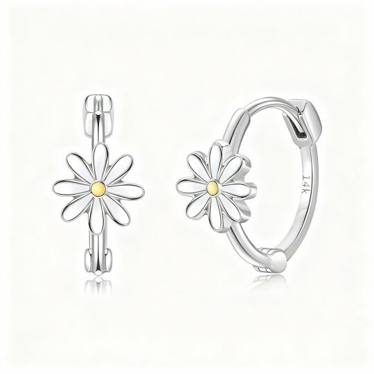 10K White Gold Daisy Hoop Earrings