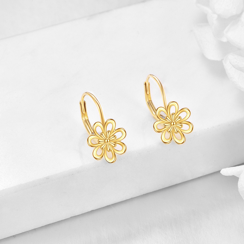 Pendientes de aro de margarita de oro de 10 quilates-3