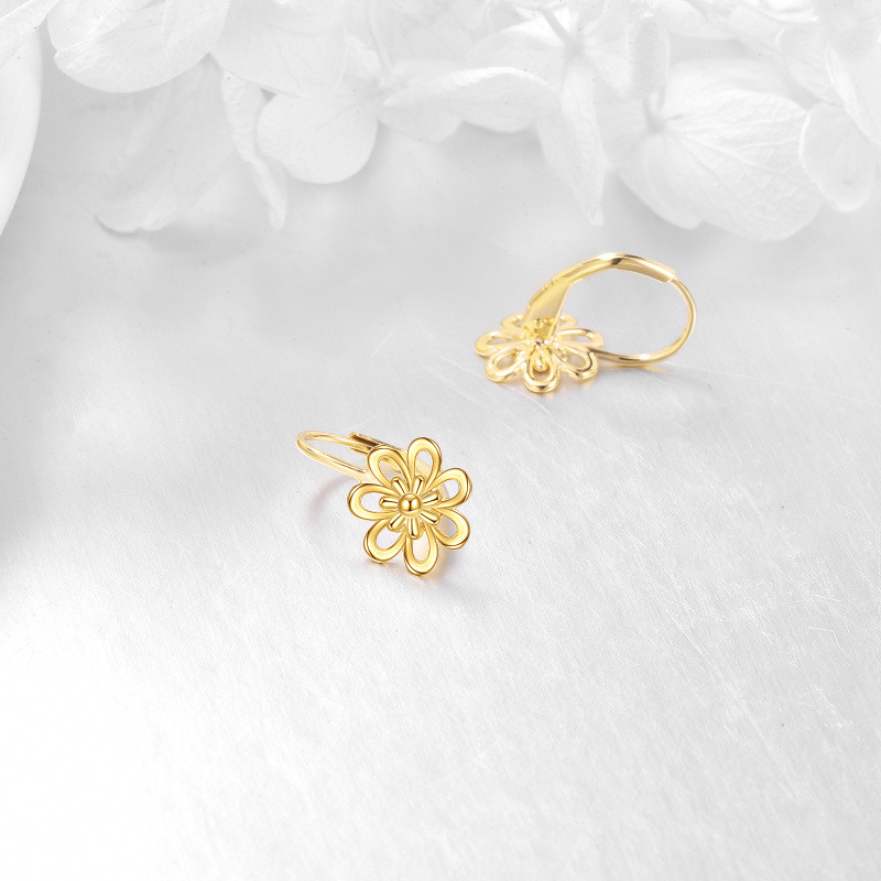 Pendientes de aro de margarita de oro de 10 quilates-4