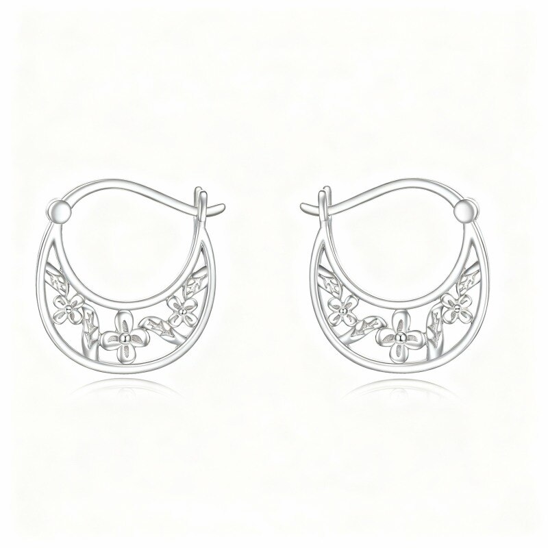10K White Gold Daisy Hoop Earrings-11