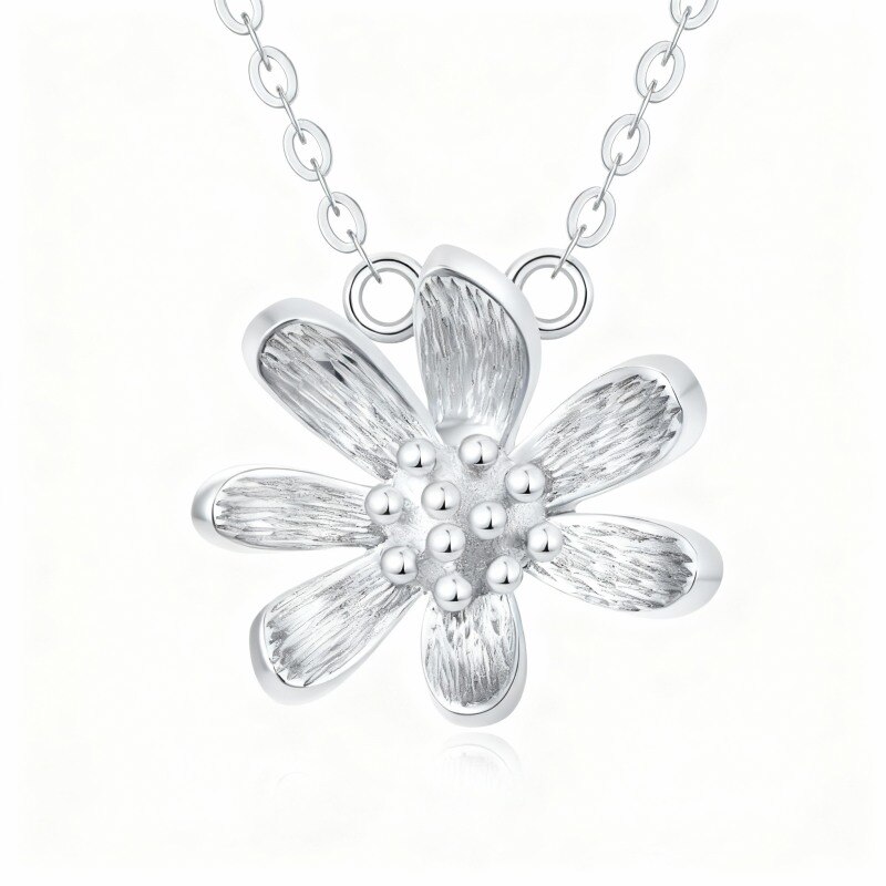 10K White Gold Daisy Pendant Necklace-15