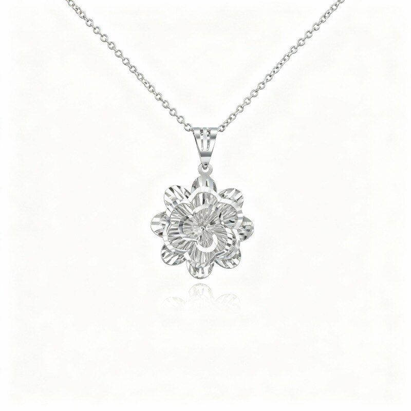 Collier pendentif marguerite en or blanc 10 carats-1