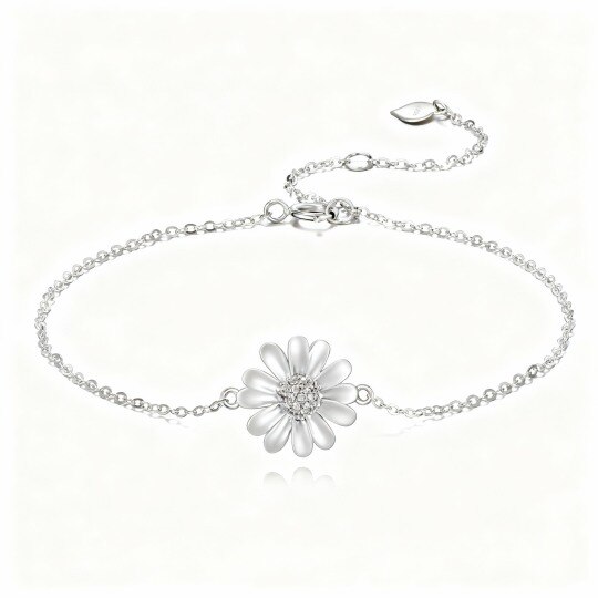 Bracelet de cheville à breloque marguerite en or blanc 10 carats, simple couche