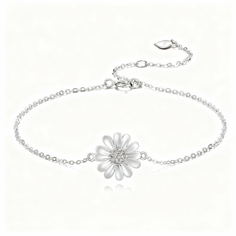 10K White Gold Daisy Single Layer Charm Anklet-9