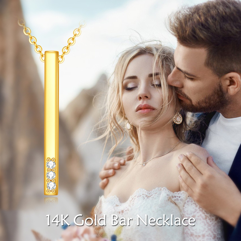 14K Gold Diamond Bar Necklace-6