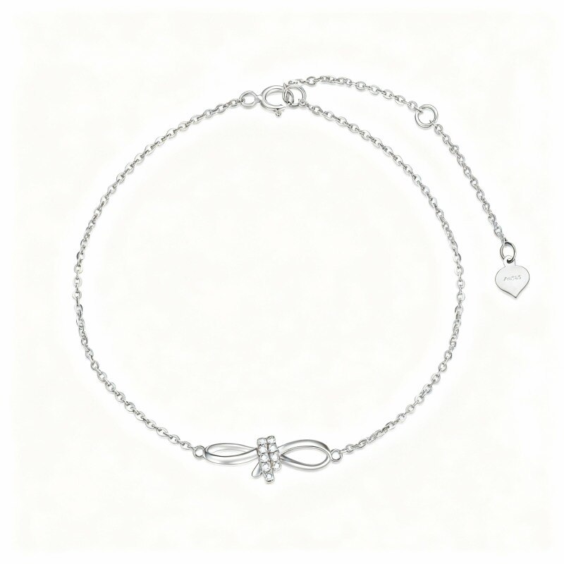 Bracelet en or blanc 18 carats avec pendentif nœud et cœur et diamants-1