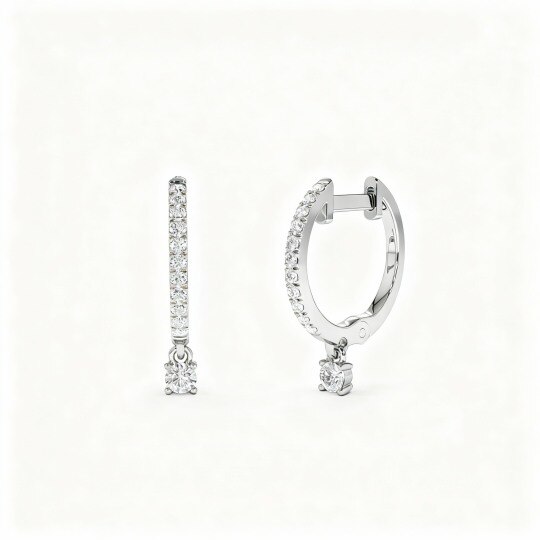 10K White Gold Diamond Circle Drop Earrings