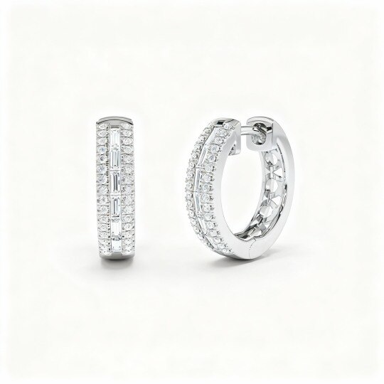 10K White Gold Diamond Circle Hoop Earrings