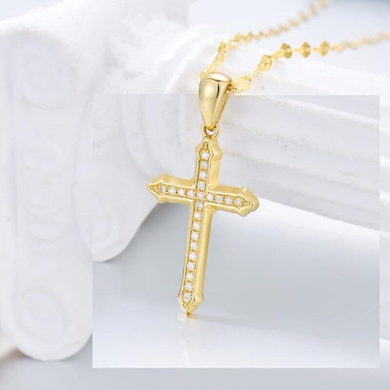 18K White Gold Diamond Cross Pendant Necklace-4