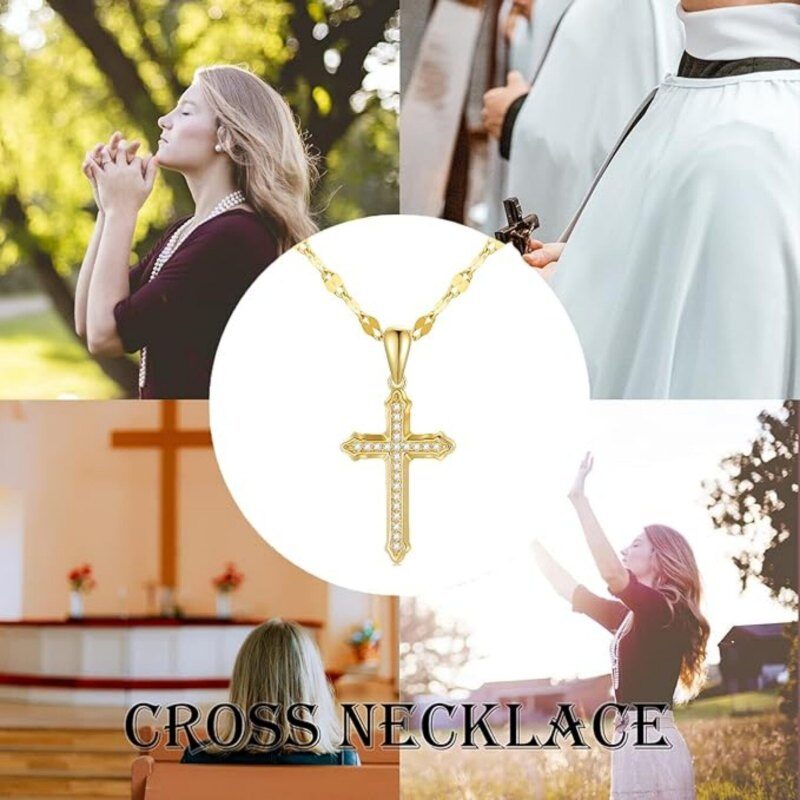18K White Gold Diamond Cross Pendant Necklace-6