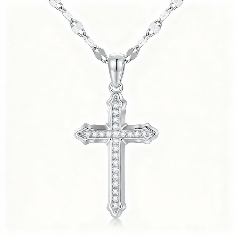 18K White Gold Diamond Cross Pendant Necklace-1