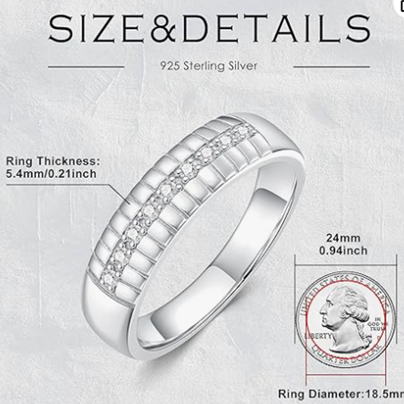 Alianza para hombre de plata esterlina con diamantes, grabado personalizado y personalizable, color D, claridad VVS1, 3EX-5