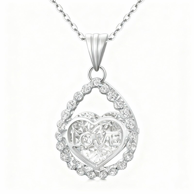 Collar con colgante de corazón de diamante en oro blanco de 18 quilates-1