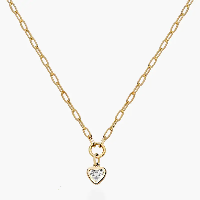 Collier pendentif cœur en or blanc 14 carats et diamants-3