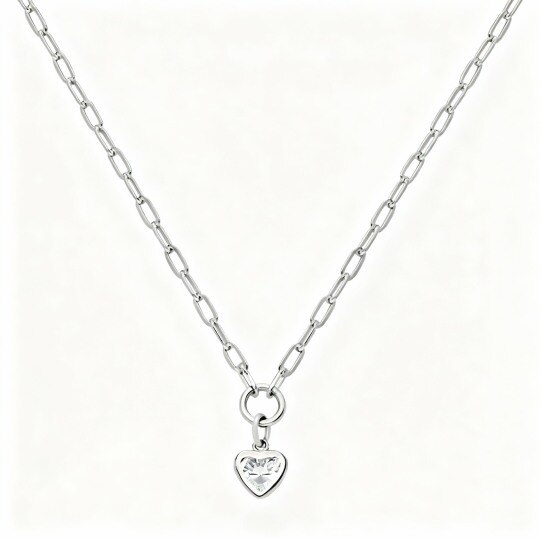Collier pendentif cœur en or blanc 10 carats et diamants