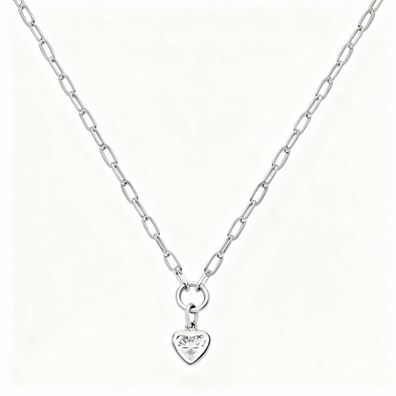 Collier pendentif cœur en or blanc 14 carats et diamants-1