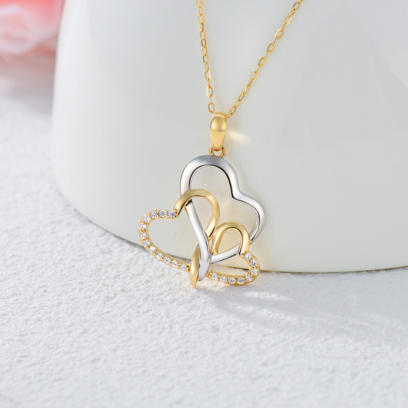 18K White Gold & Yellow Gold Diamond Interlocking Hearts Pendant Necklace-3
