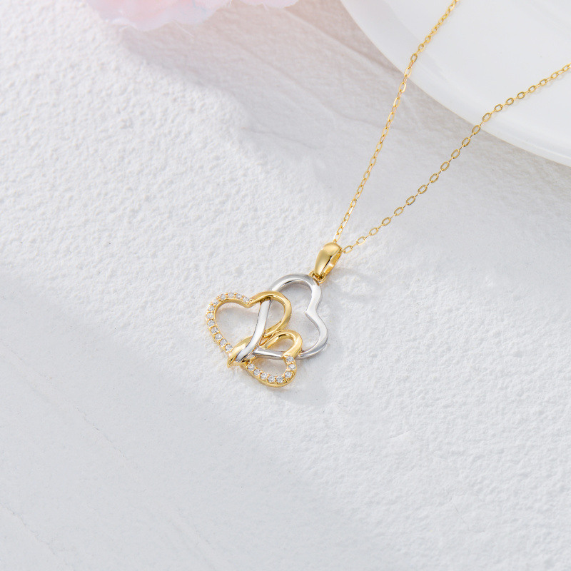 18K White Gold & Yellow Gold Diamond Interlocking Hearts Pendant Necklace-4
