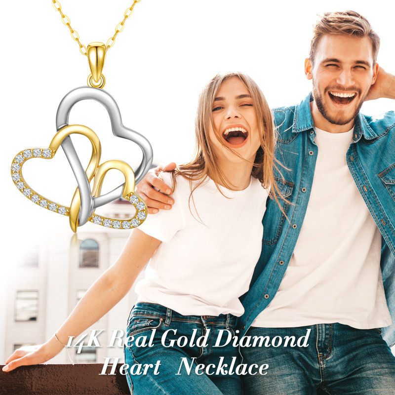 18K White Gold & Yellow Gold Diamond Interlocking Hearts Pendant Necklace-5