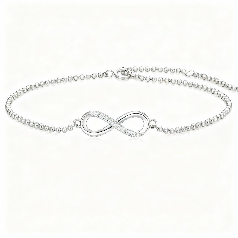 Bracelet à breloques en or blanc 14 carats et diamants, symbole de l'infini-1