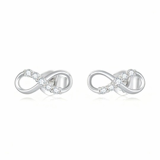 14K White Gold Diamond Infinity Symbol Stud Earrings