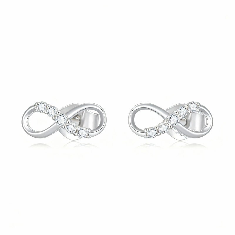 Pendientes de oro blanco de 10 quilates con símbolo de infinito y diamantes-5
