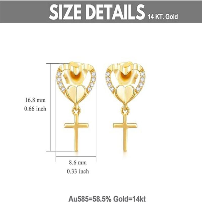 Orecchini a bottone a forma di cuore in oro 10 carati con diamanti e moissanite-5