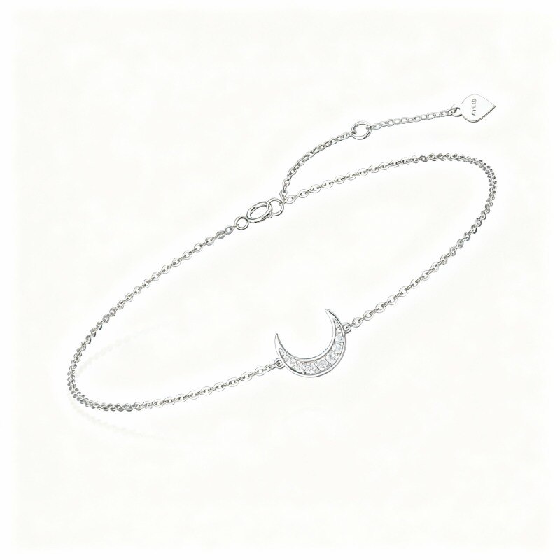 10K White Gold Diamond Moon Charm Bracelet-19