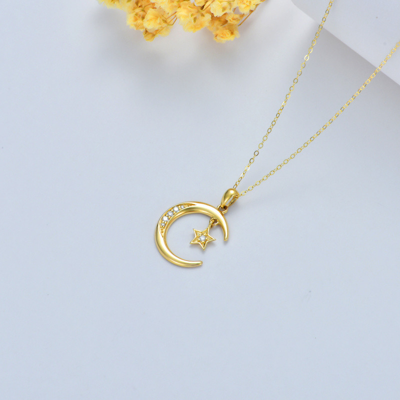 10K Gold Diamond Moon & Star Pendant Necklace-4