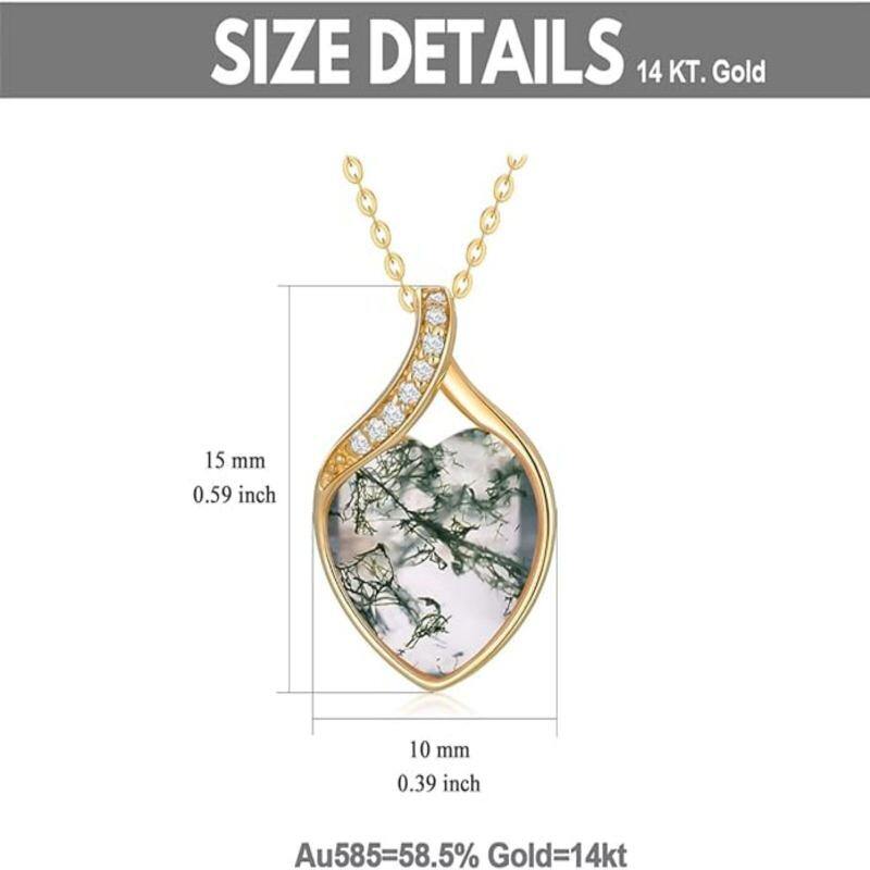 Collar con colgante de corazón de oro de 14 quilates, diamante y ágata musgosa-5
