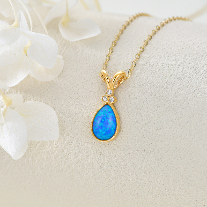 Halskette mit tropfenförmigem Anhänger aus 10-karätigem Weißgold mit Diamanten und Opal-3