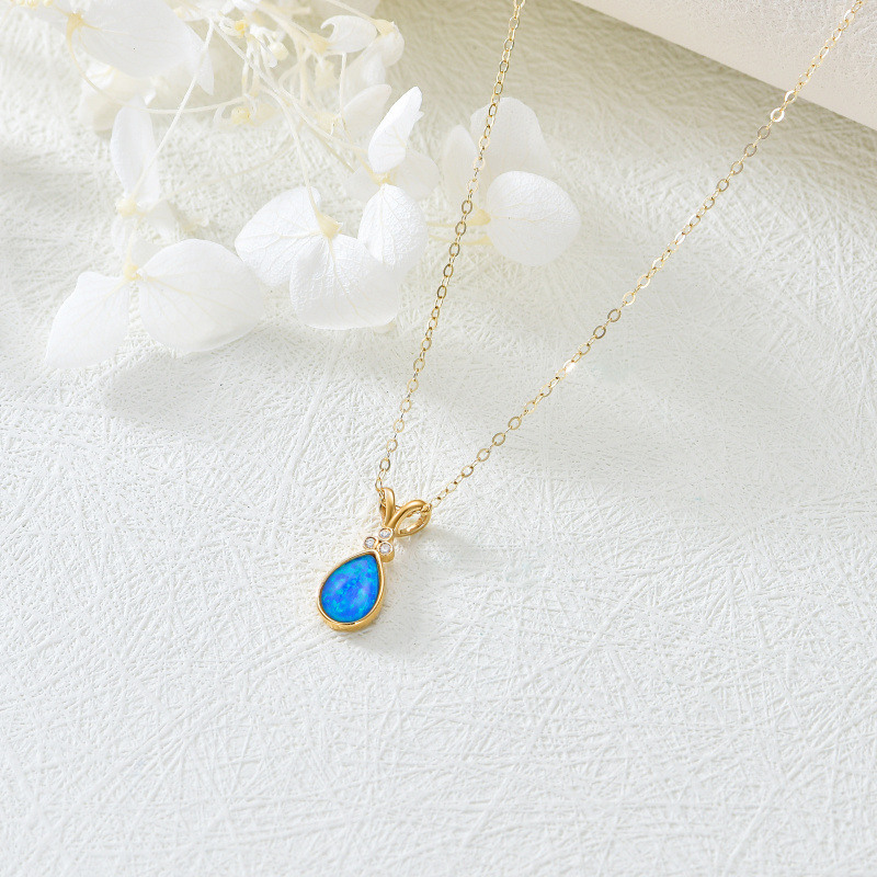 Halskette mit tropfenförmigem Anhänger aus 10-karätigem Weißgold mit Diamanten und Opal-4