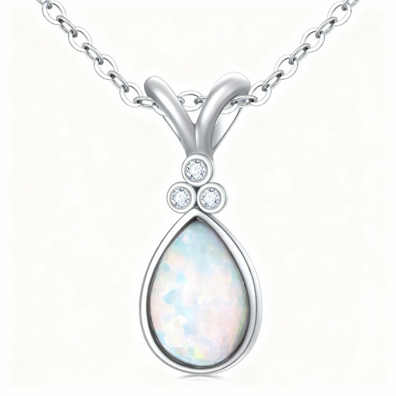 Collar con colgante en forma de gota de oro blanco de 18 quilates con diamante y ópalo-1